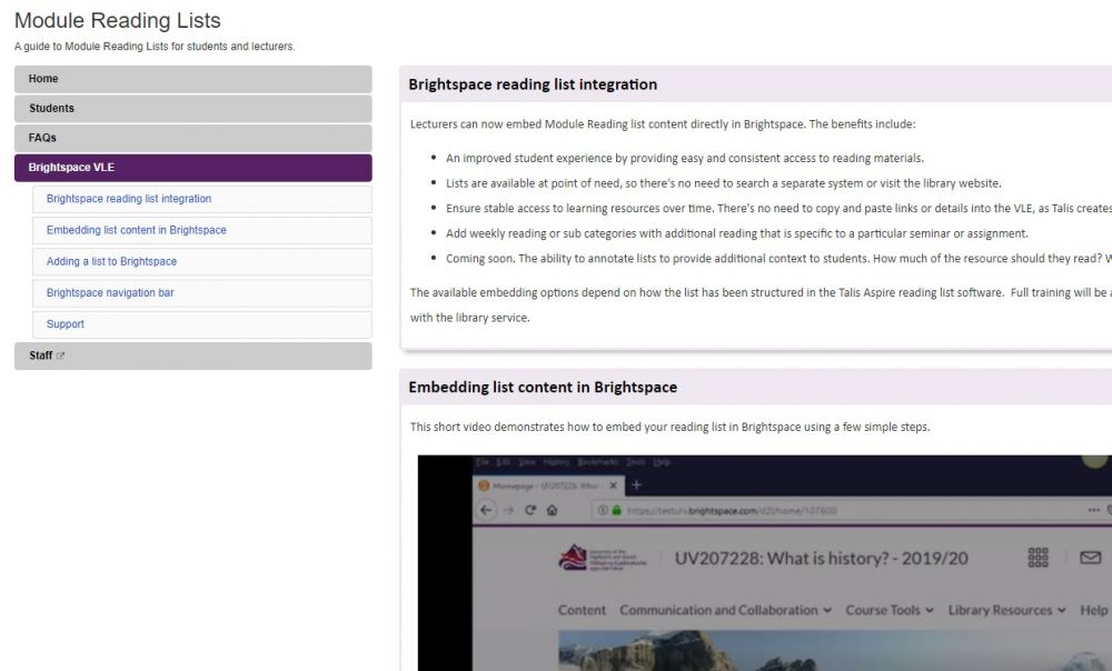 Module reading lists guidance in LibGuides portal